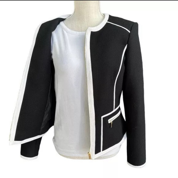Calvin Klein Women's Contrast Trim Jacket Black Size 4, Black/White, - Picture 9 of 10